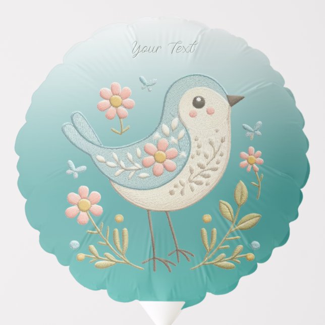 Little Bird Floral Embroidery Green Balloon (Front)