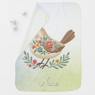Little Bird Floral Gold Baby Blanket