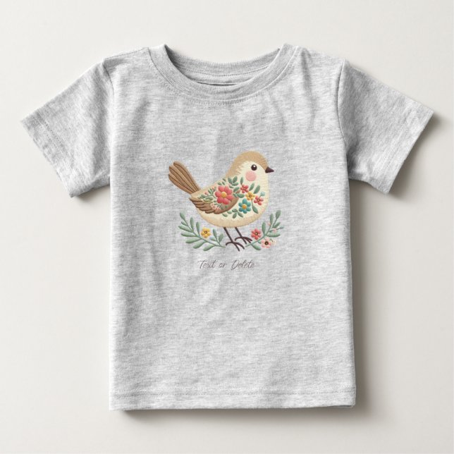 Little Bird Floral Gold Baby T-Shirt (Front)