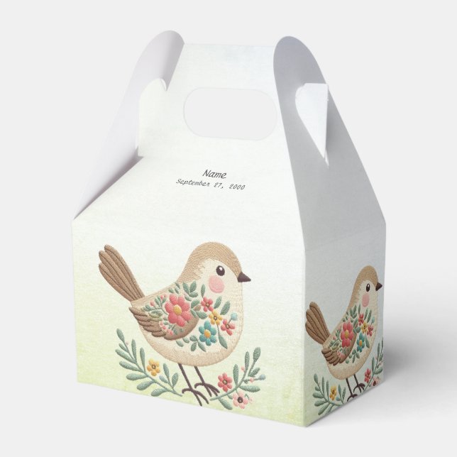 Little Bird Floral Gold Favor Box (Front Side)