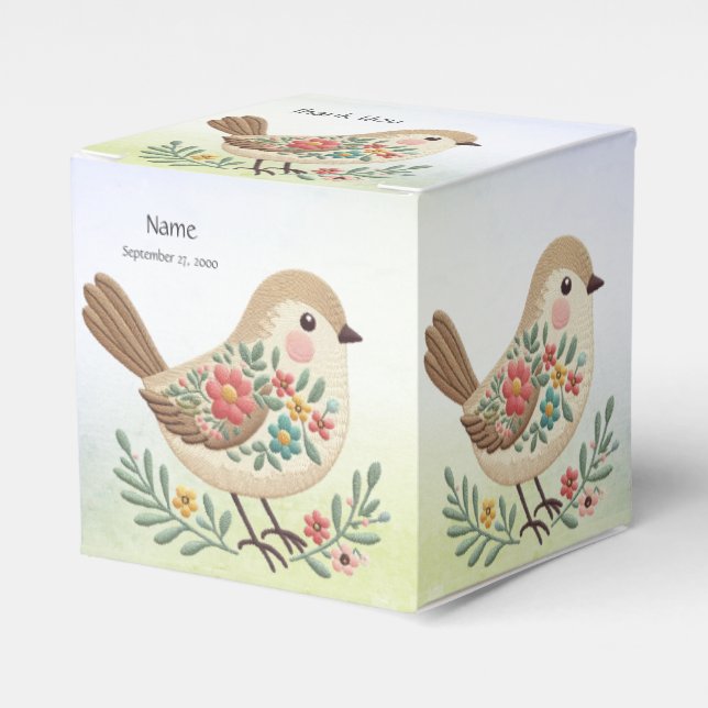 Little Bird Floral Gold Favor Box (Front Side)