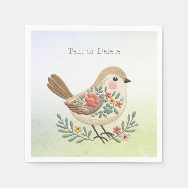 Little Bird Floral Gold Gold Napkins (Front)