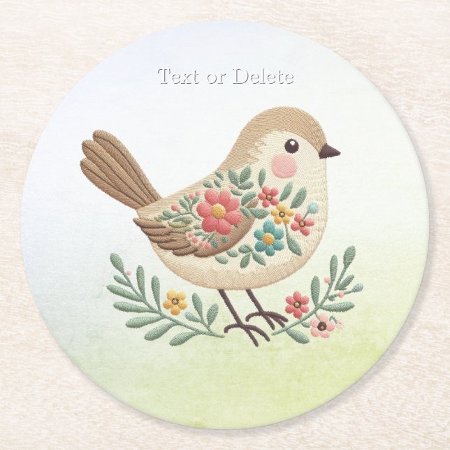 Little Bird Floral Gold Paper Coaster (Front)