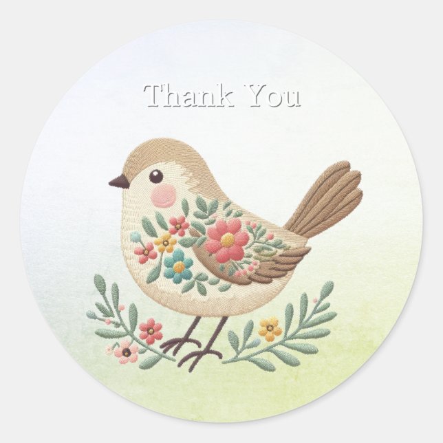 Little Bird Floral Gold Sticker (Front)