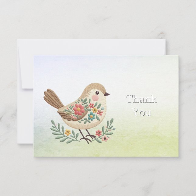 Little Bird Floral Gold Thank You Card (Front)
