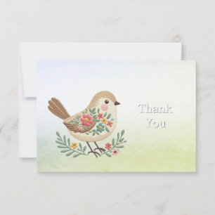 Little Bird Floral Gold Thank You Card