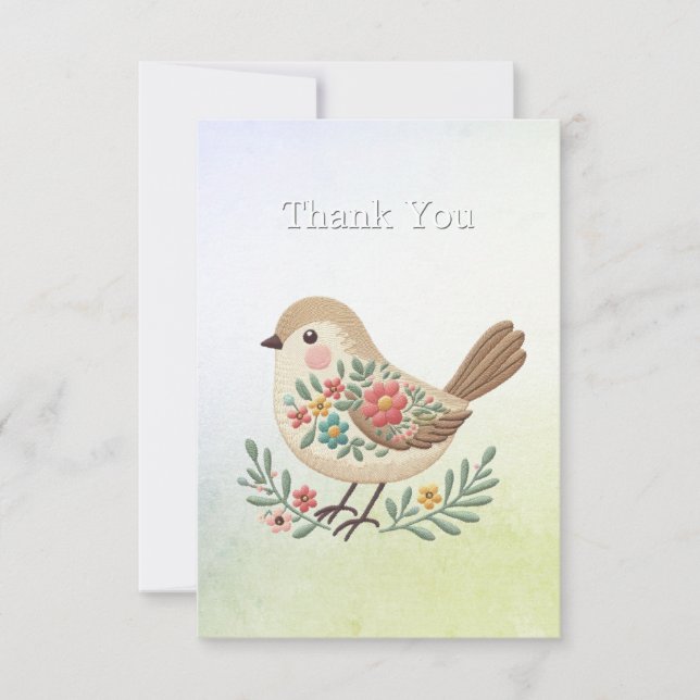 Little Bird Floral Gold Thank You Card (Front)