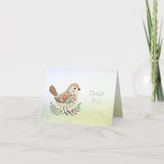 Little Bird Floral Gold Thank You Card