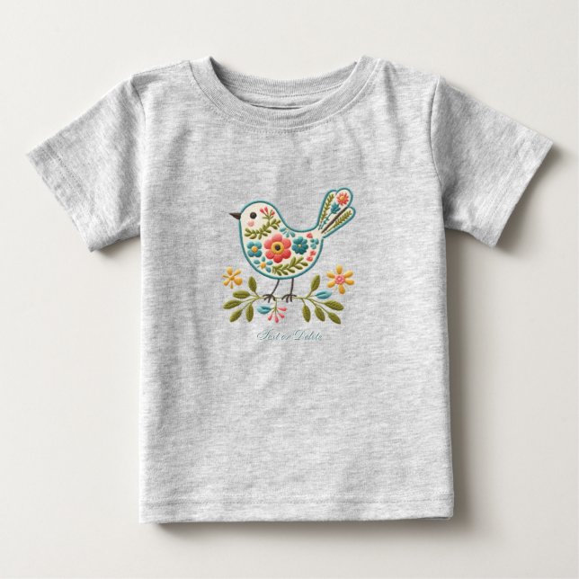 Little Bird Floral Green Leaves Baby T-Shirt (Front)
