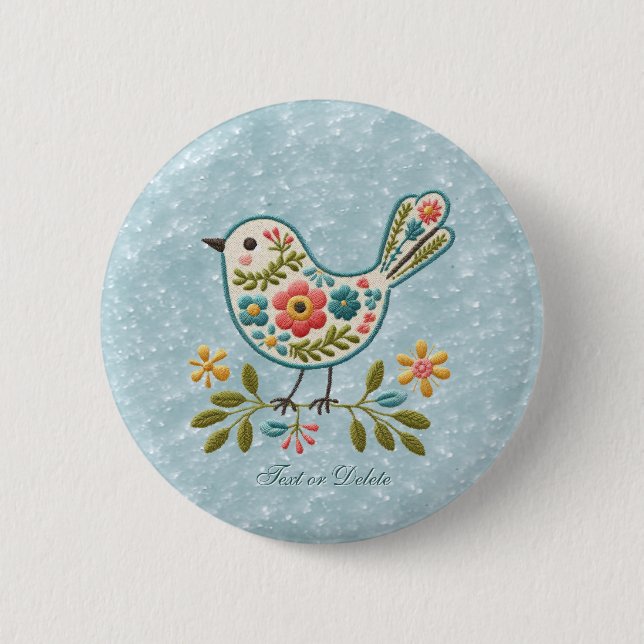 Little Bird Floral Green Leaves Button (Front)