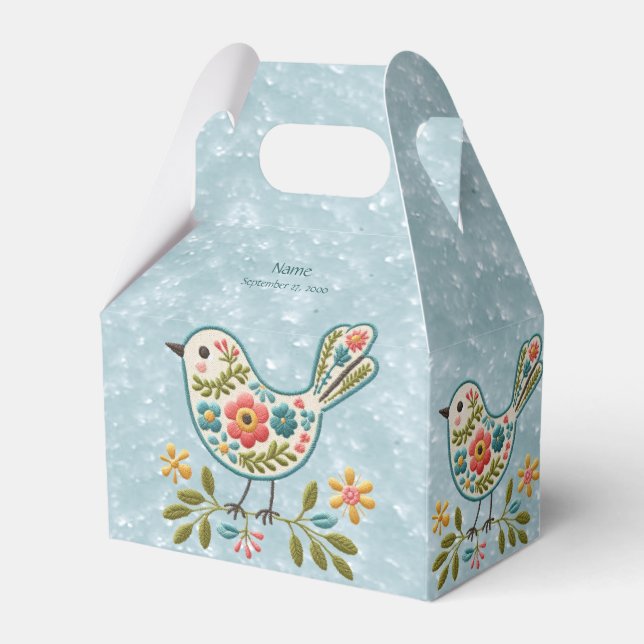 Little Bird Floral Green Leaves Favor Box (Front Side)