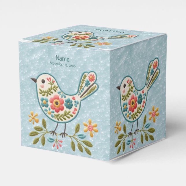 Little Bird Floral Green Leaves Favor Box (Front Side)