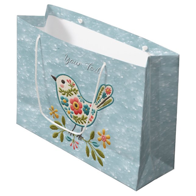 Little Bird Floral Green Leaves Gift Bag (Front Angled)