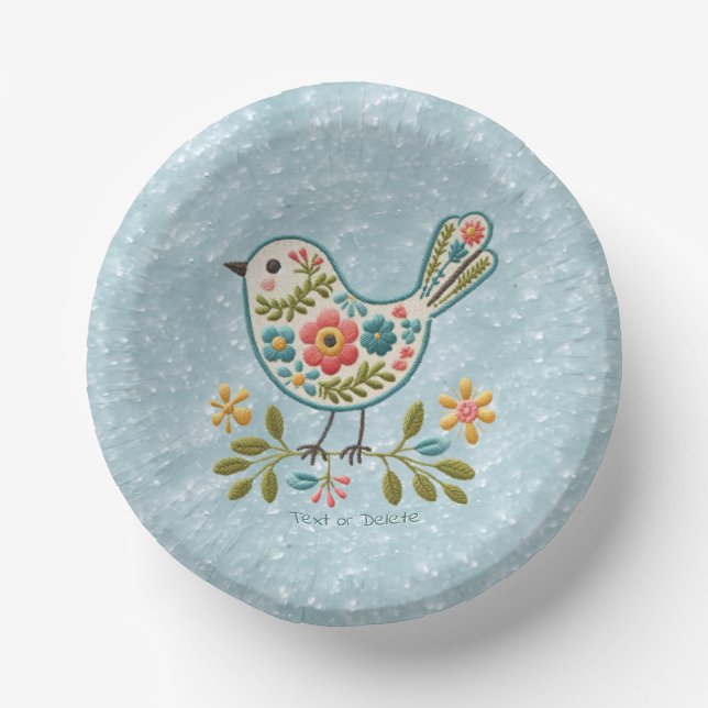 Little Bird Floral Green Leaves Paper Bowl (Front)
