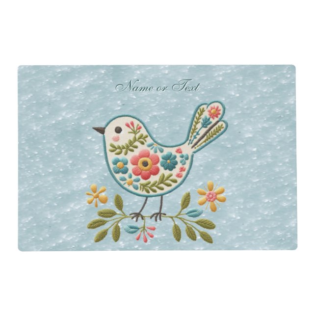 Little Bird Floral Green Leaves Placemat (Front)