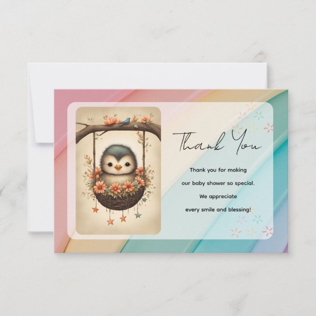 Little Bird in a Floral Swing Thank You Card (Front)