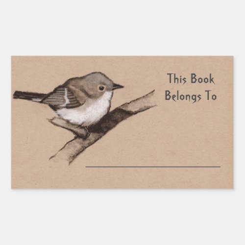 Little Bird in Charcoal Book Plate Wildlife Art Rectangular Sticker