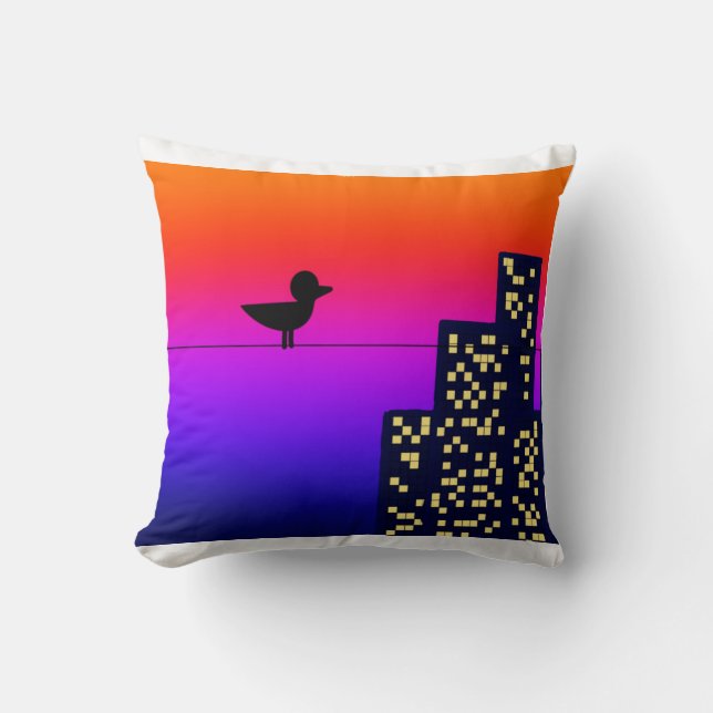Little Bird in the Big City Throw Pillow (Front)
