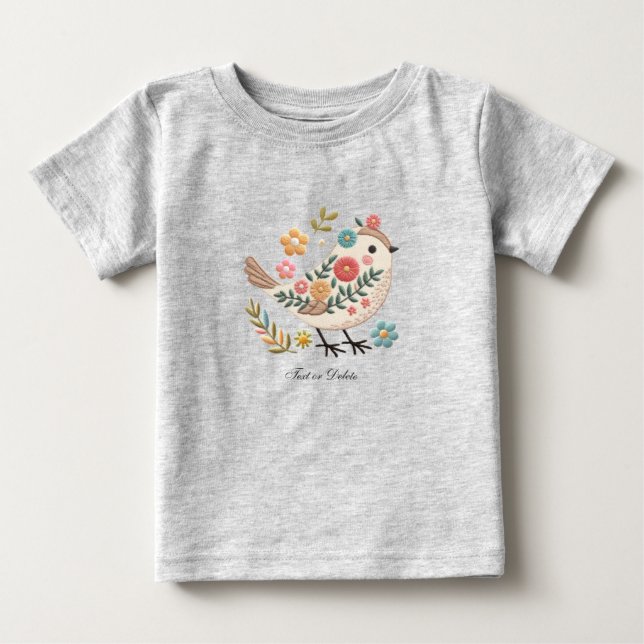 Little Bird Leaves Flowers Pink Baby T-Shirt (Front)