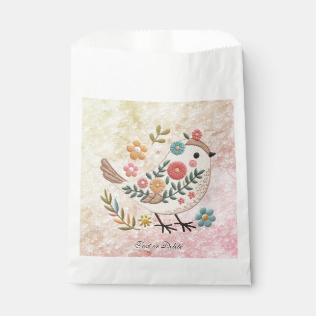 Little Bird Leaves Flowers Pink Favor Bags (Front)