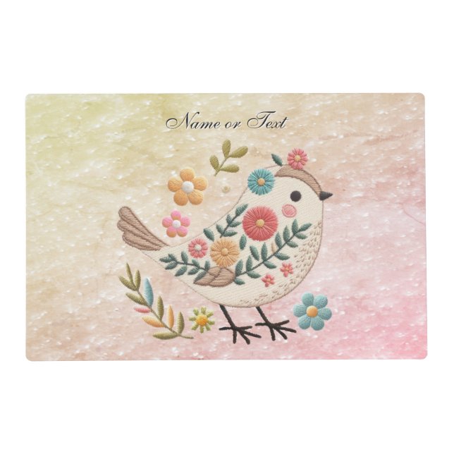 Little Bird Leaves Flowers Pink Placemat (Front)