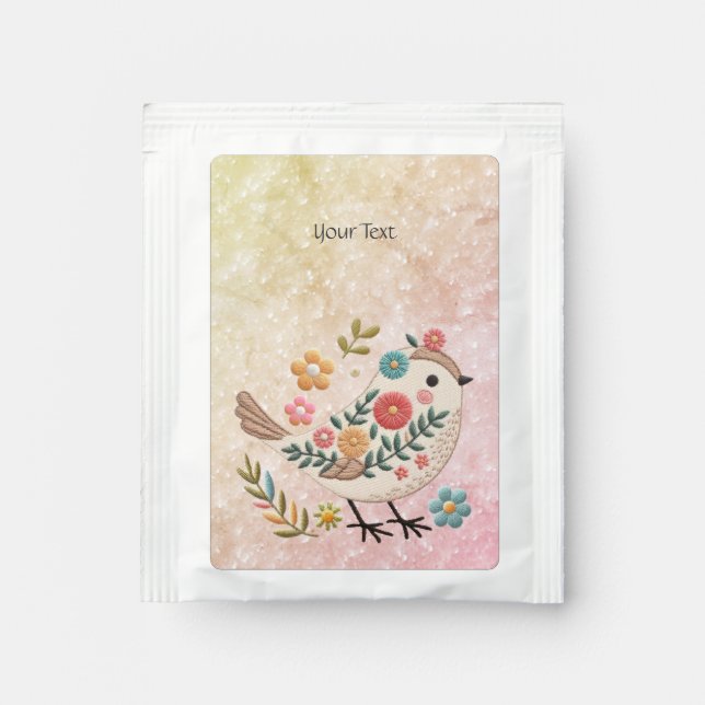 Little Bird Leaves Flowers Pink Tea Bag Drink Mix (Front)