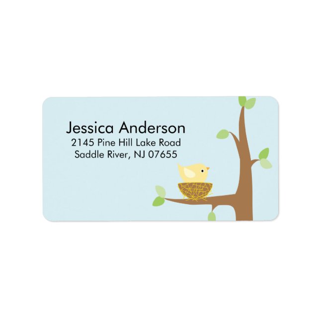 Little Bird Nesting Baby Shower address Label (Front)