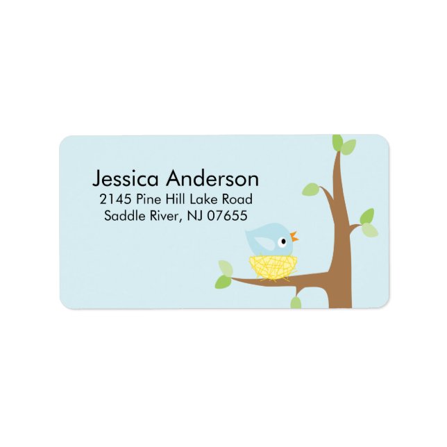 Little Bird Nesting Baby Shower address Label (Front)
