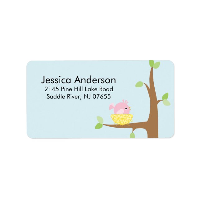 Little Bird Nesting Baby Shower address Label (Front)