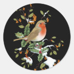 Little Bird On Holly Classic Round Sticker at Zazzle
