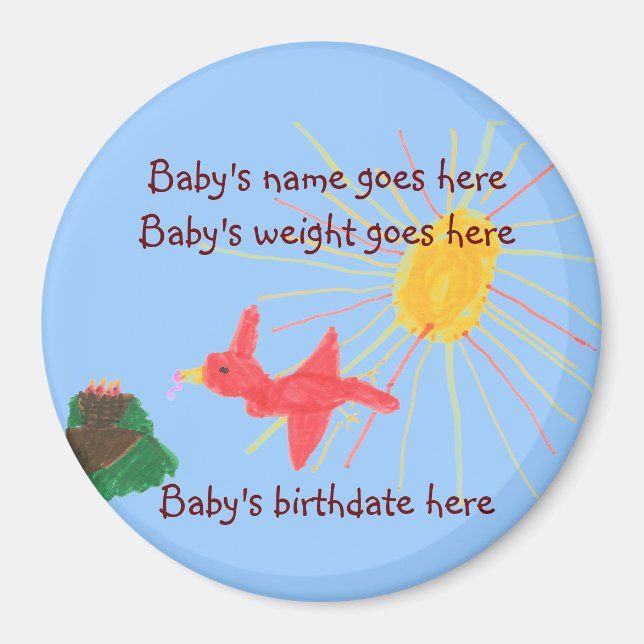 Little bird personalized birth announcement magnet (Front)