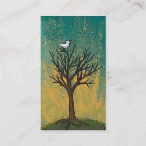 Little bird sings fun pretty original art painting business card template