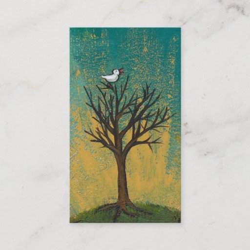 Customizable Little bird sings fun pretty original art painting business card template