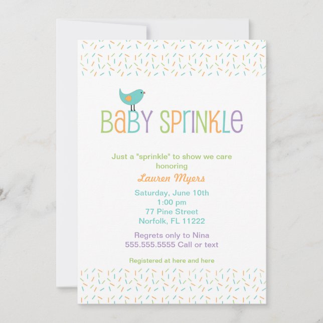 Little Bird Sprinkle Baby Shower Invite Neutral (Front)