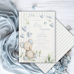 Little Bird Told Me Blue Mouse Baby Shower Invitation