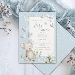Little Bird Told Me Blue Mouse Baby Shower Invitation