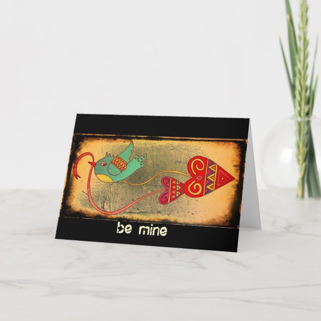 Little Bird Valentine Ukrainian Folk Art Holiday Card (Front)