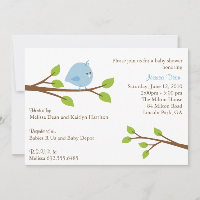 Little Birdie Baby Boy Shower Invitation (Front)