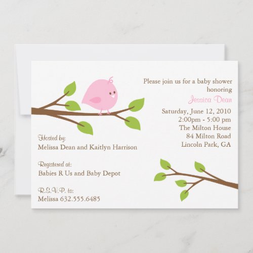 Little Birdie Baby Girl Shower Invitation