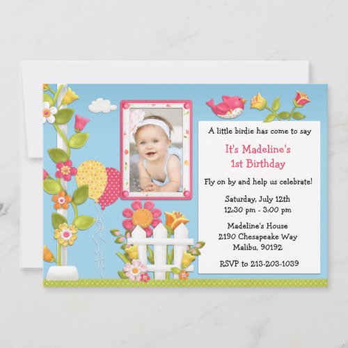 Little Birdie Birthday Party Invitation with Photo