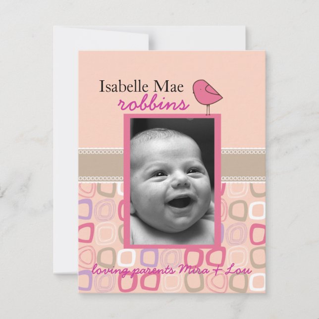 little birdie double sided birth announcement (Front)