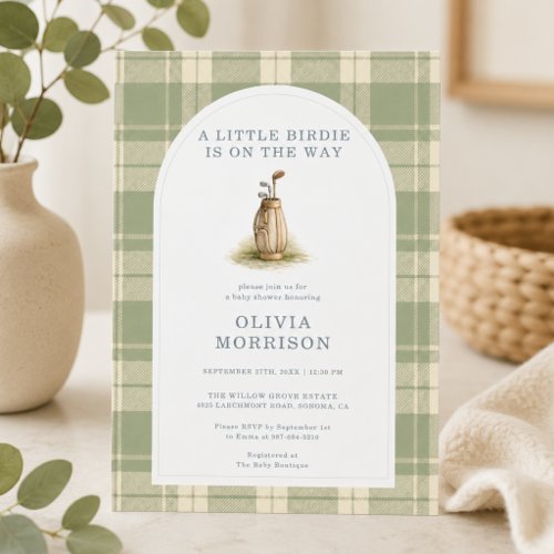 Little Birdie Golf Plaid Baby Shower Invitation