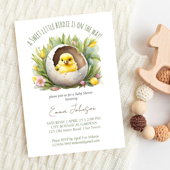 Little birdie hatching soon spring baby shower invitation (Little birdie hatching soon spring baby shower template invitation digital download cute canary bird)