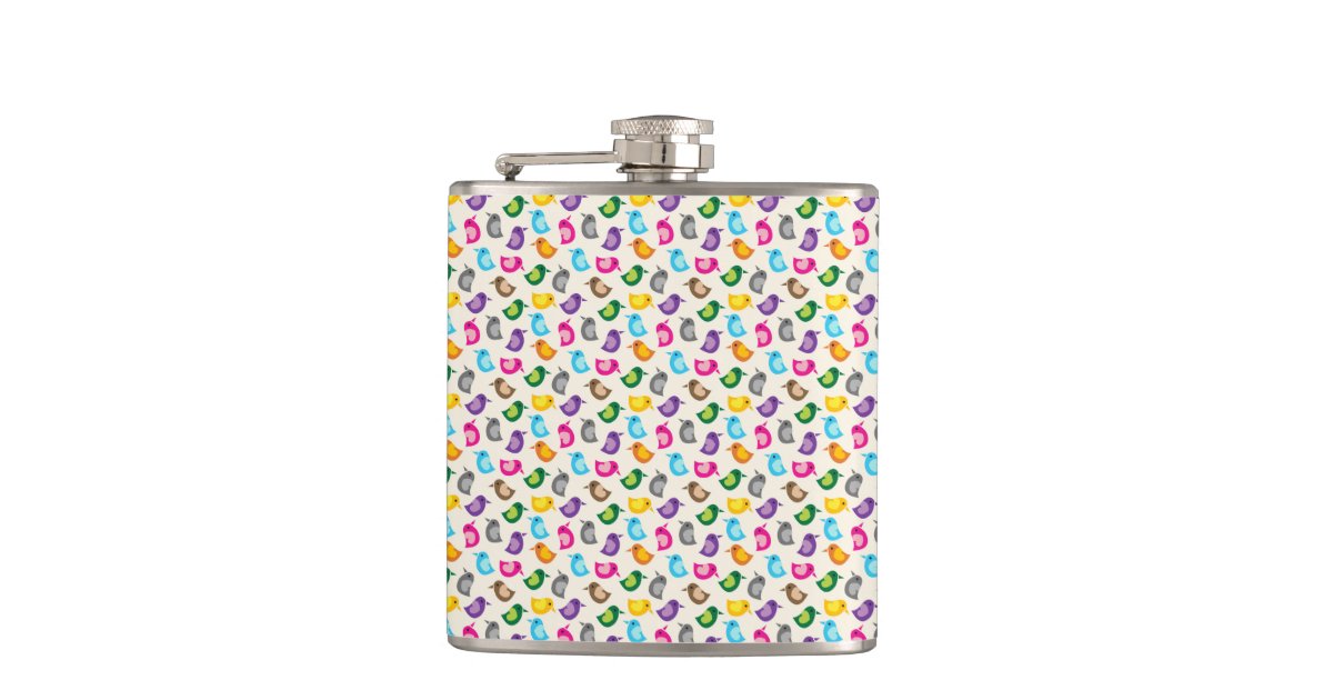 Little Birdie Pink and Blue Whimsical Girly Hip Flask
