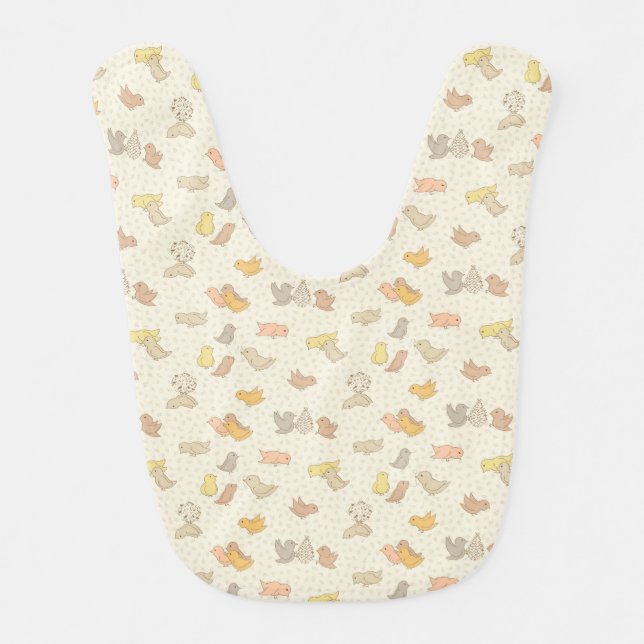 Little Birdies and feathers on beige - pattern.    Baby Bib (Front)