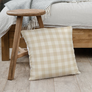Little Birdies beige Gingham - pattern.    Throw Pillow
