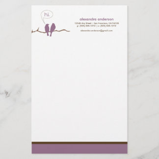 Little Birdies Custom Designer Stationery (purple)
