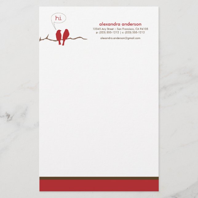Little Birdies Custom Designer Stationery (red) (Front)