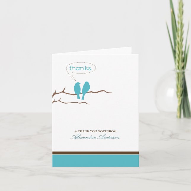 Little Birdies Custom Thank You Card (aqua) (Front)