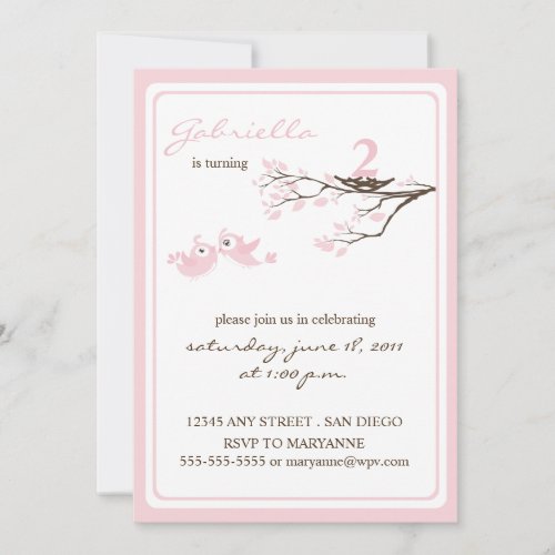 Little Birdies Pink Birthday Invitation